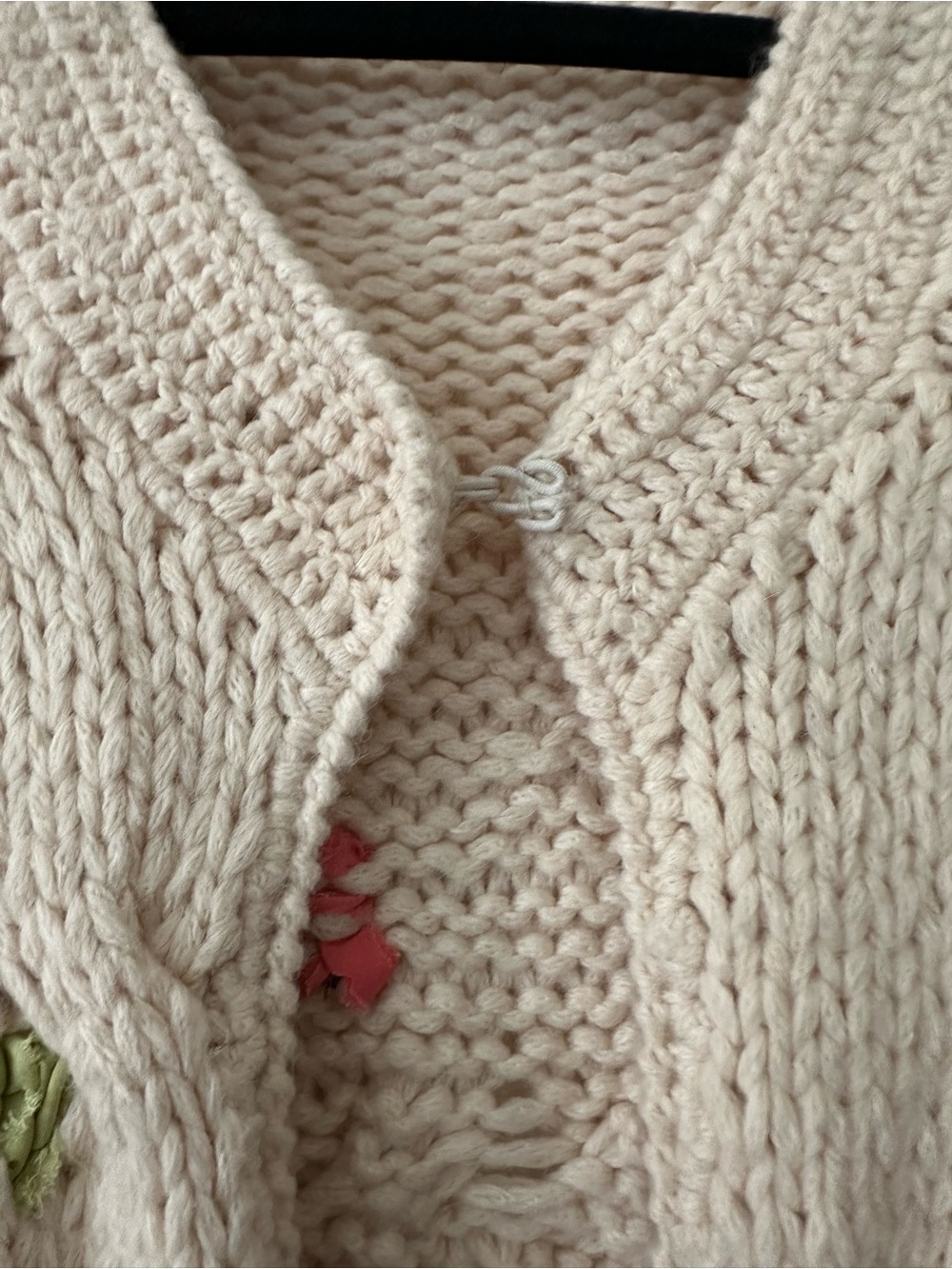 Cardigan Sweater - Cream Cable Knit with Multicolor Trim - Picture 2 of 4
